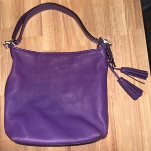 Coach Purple Leather Shoulder Hobo with Tassel Detail